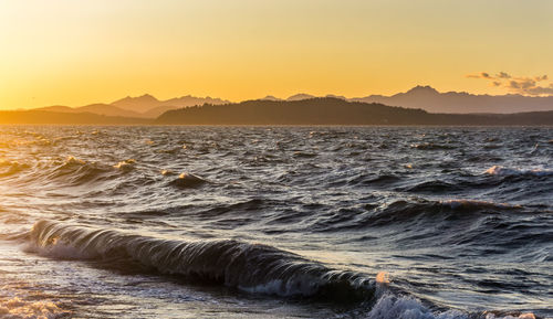 Scenic view of sea against sky during sunset