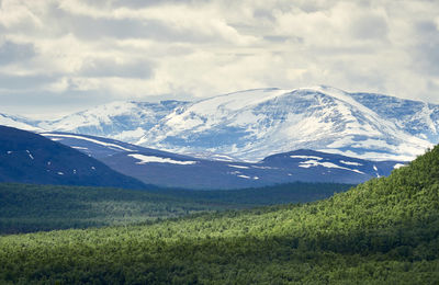 Scenic view of snowcapped mountains against sky