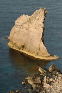 High angle view of rock formation in sea