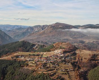 High angle view of buildings against sky