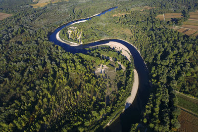 Aerial photo of gravel bars on the drava river