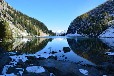 Scenic view of lake against sky during winter