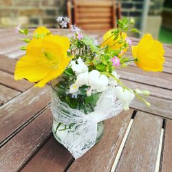 Close-up of flower pot on table