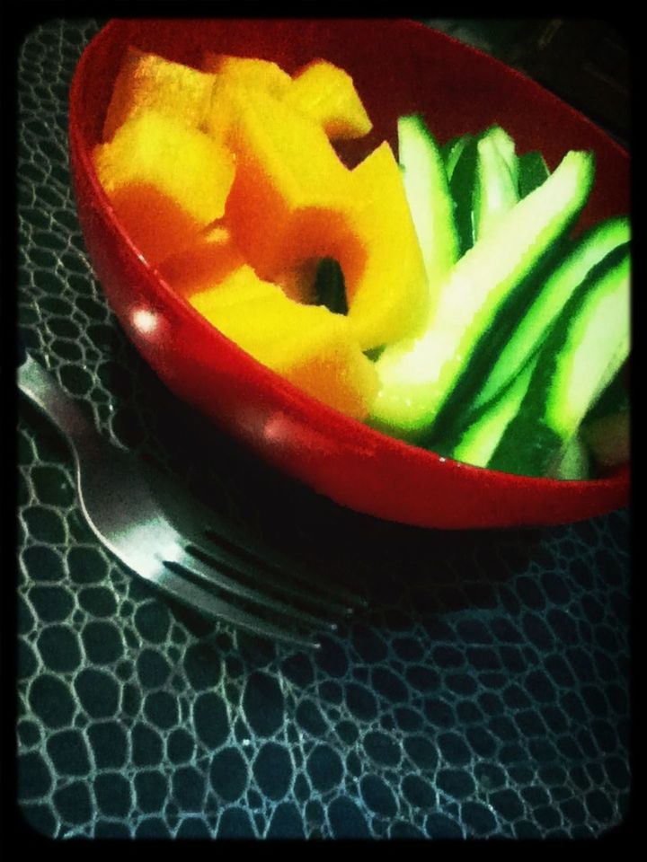 transfer print, food and drink, indoors, food, freshness, auto post production filter, healthy eating, still life, high angle view, close-up, fruit, table, bowl, vegetable, slice, red, orange color, no people, yellow, plate