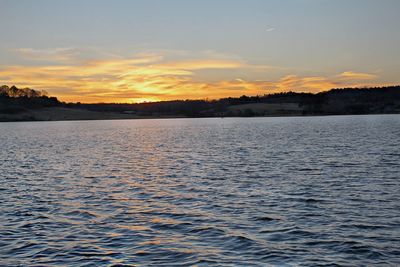 Scenic view of lake against sky during sunset