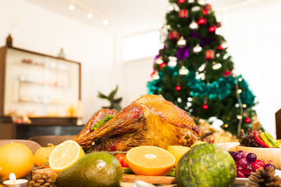 Meal on table at home during christmas