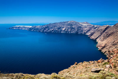 Aegean sea seen from the walking trail number 9 which connects the cities of fira and oia