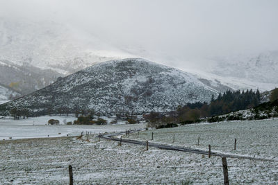 Scenic view of snowcapped mountains against sky