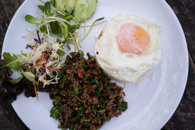 High angle view of meal served in plate