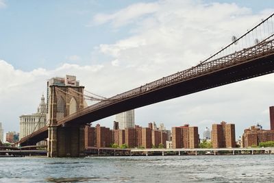 View of suspension bridge in city