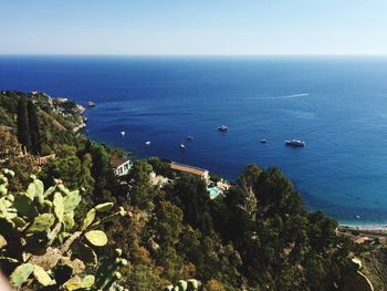 High angle view of sea against clear sky