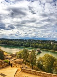 High angle view of lake against sky