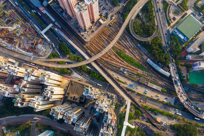 Aerial view of buildings and elevated road in city