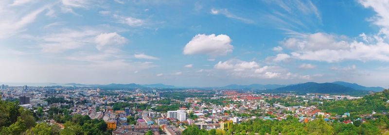 High angle shot of townscape against sky