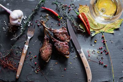 Directly above shot of ingredients on slate