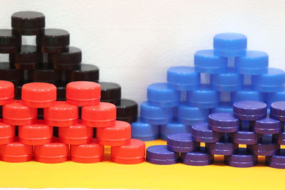 Close-up of multi colored pencils on table