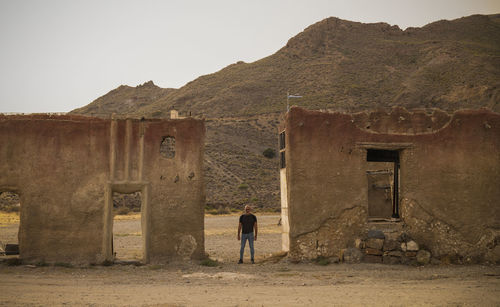 Adult man in film set in tabernas desert, almeria, spain