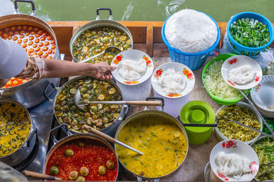 High angle view of food on table