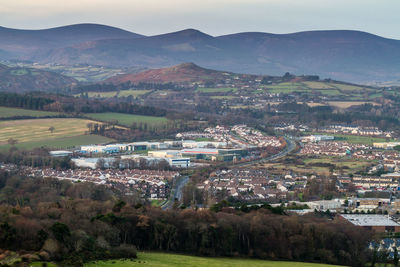 High angle view of townscape against sky