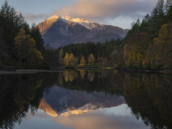 Reflection of trees in lake against sky