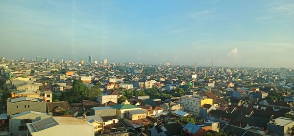 High angle view of townscape against sky