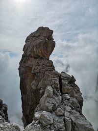 Low angle view of rock formation against sky