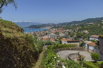 High angle view of townscape against sky