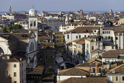 High angle view of buildings in city