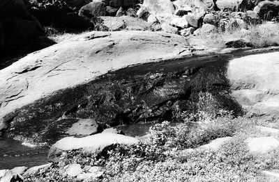 High angle view of rocks in water