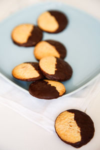 High angle view of cookies on table