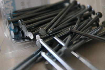 High angle view of piano keys on table