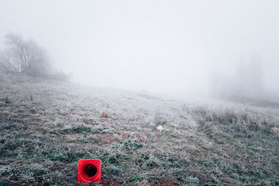 Scenic view of field against sky during winter