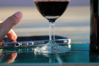 Close-up of hand holding wine glass