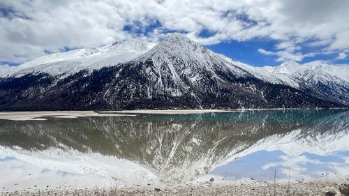 Scenic view of snowcapped mountains against sky