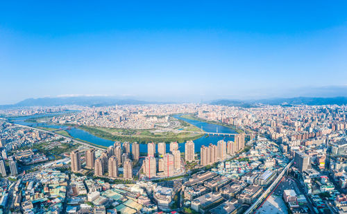 High angle view of buildings in city