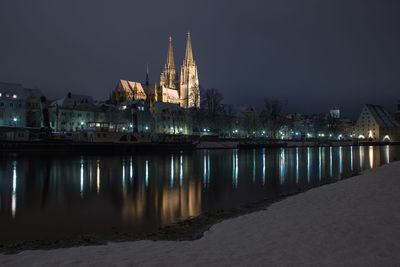 View of illuminated city at night