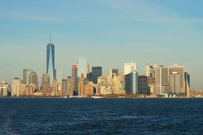 City skyline at dusk