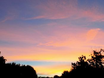 Low angle view of silhouette trees against sky at sunset