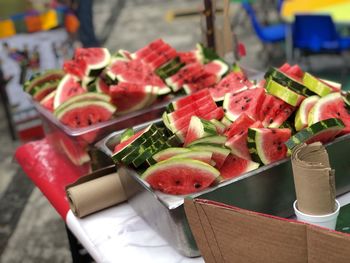 High angle view of chopped vegetables on table