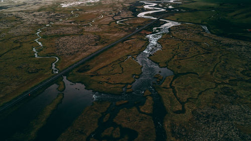 High angle view of puddle on lake