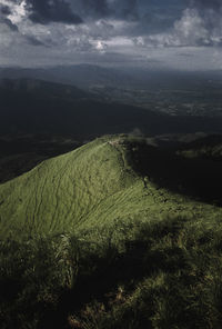 High angle view of land against sky