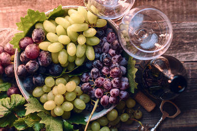 Close-up of grapes on table