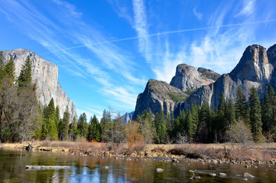 Panoramic view of lake and mountains against sky