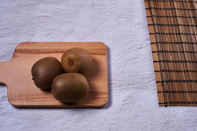 High angle view of eggs on table