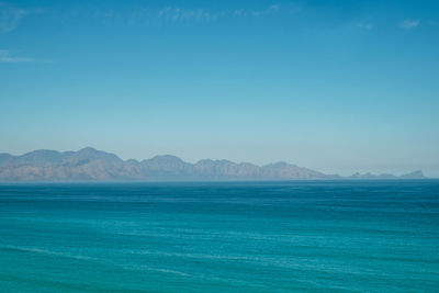 Scenic view of sea against clear blue sky