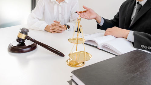 High angle view of people on table