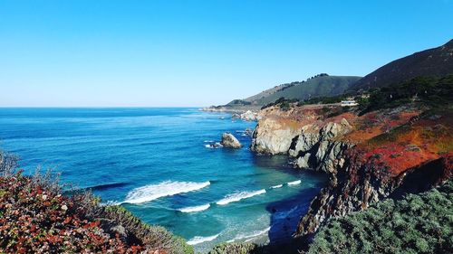 Scenic view of sea against clear sky