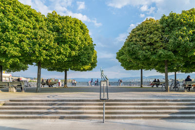 Little park at the lake of zurich with a stunning view