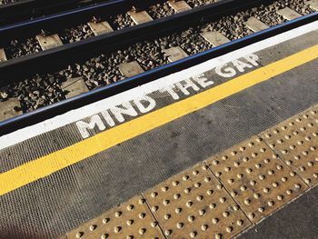 High angle view of railroad station platform