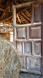 Stack of hay bales in barn